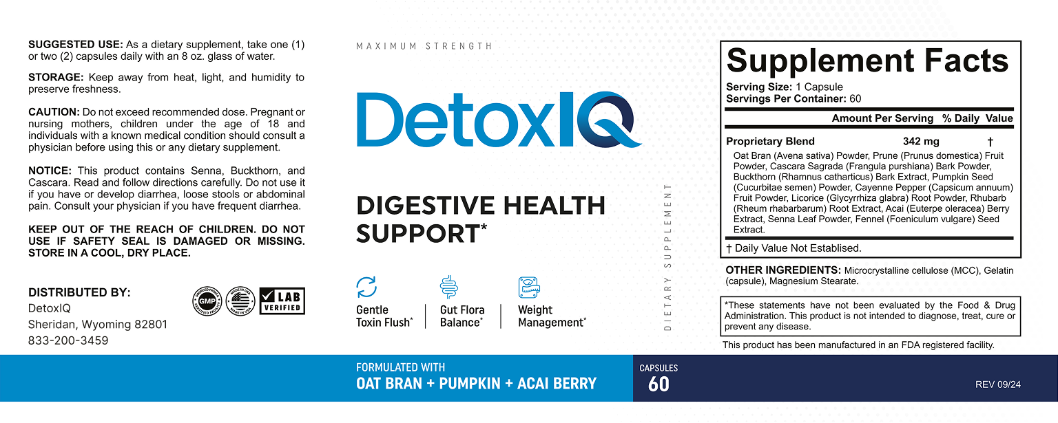 DetoxIQ Digestive Health Support ingredients
