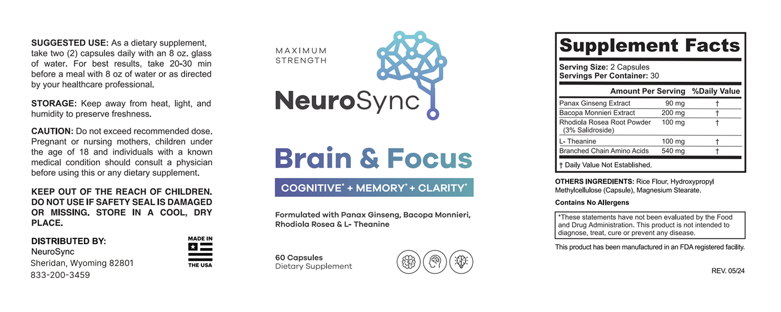 NeuroSync Brain & Focus ingredients